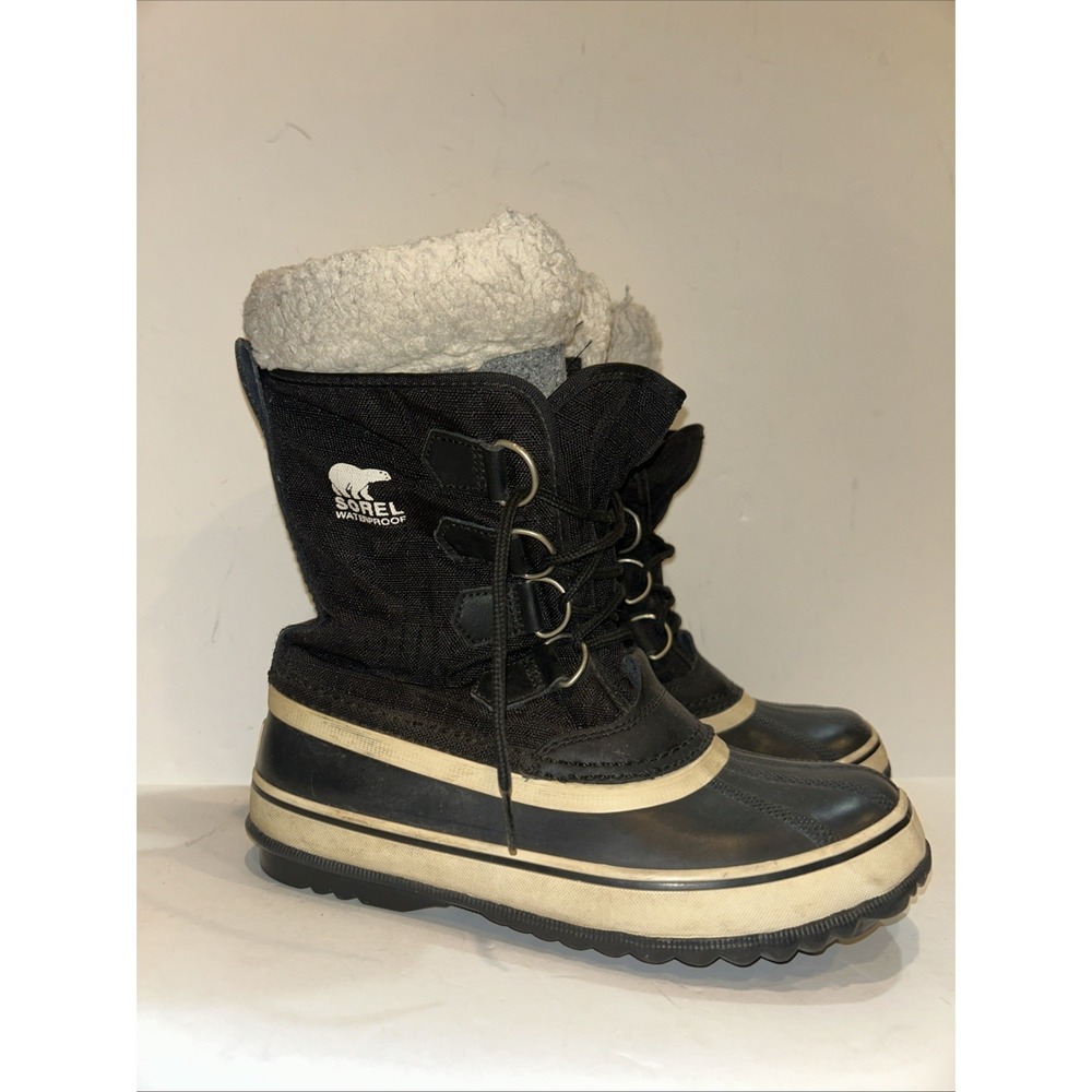 Sorel Waterproof Winter Boots Womens 6 Carnival Black Faux Fur‎ Round NL1495-011